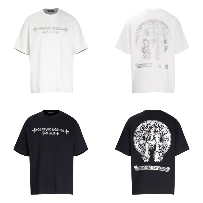 CHH Chrome Heart T Shirts Croix Sanskrit Cross Horseshoe Old T-Shirt