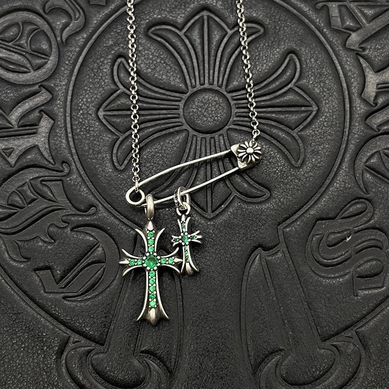 Chrome Hearts Necklace Vintage Double Cross Pin Male and Female Collarbone Chain