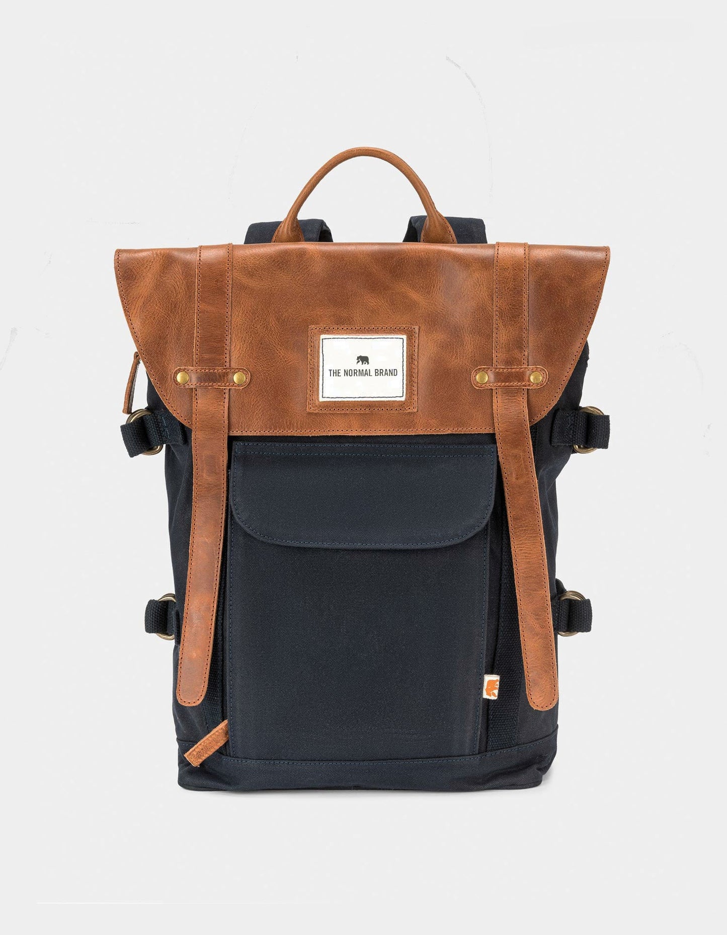 Top Side Leather Backpack in Navy