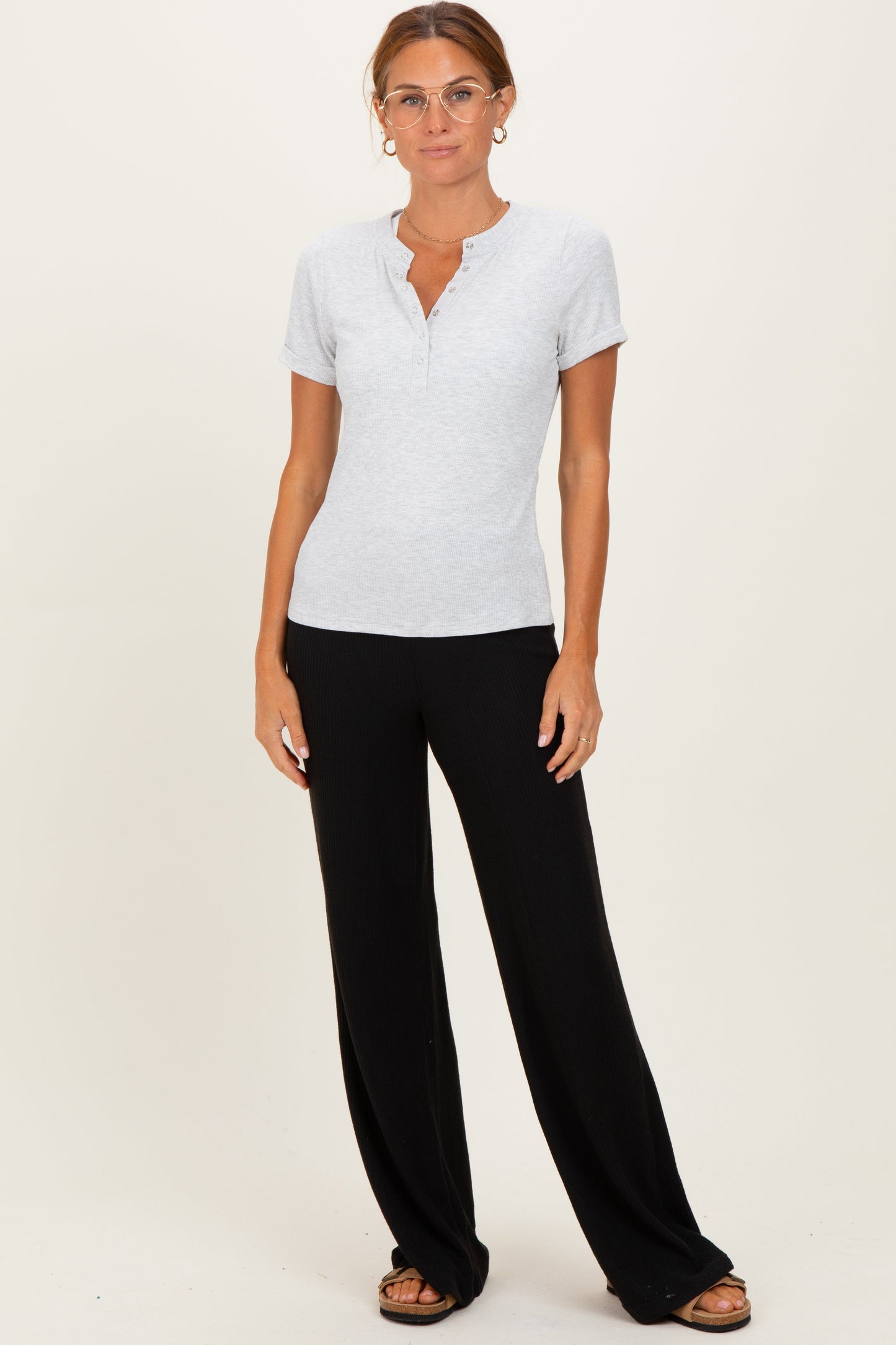 Black Brushed Knit Flare Leg Pants