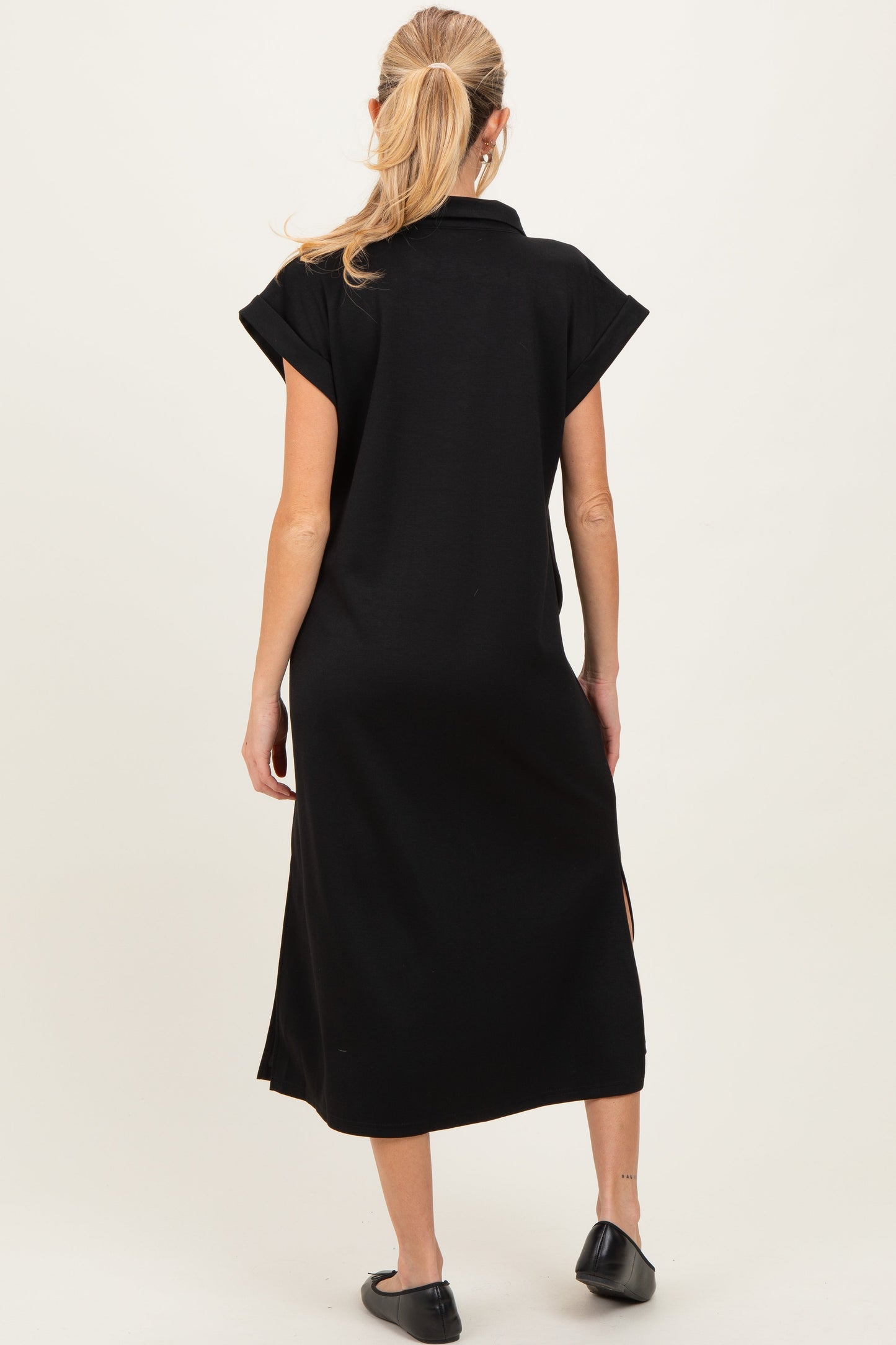 Black Collared Oversized Maternity Midi Dress