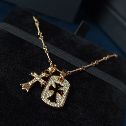 Chrome Hearts Necklace Men's and Women's Cross Necklace Full of Diamonds