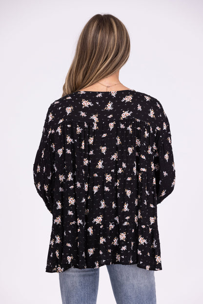 Party Festival Women's Swiss Dot Floral Long Sleeve Top