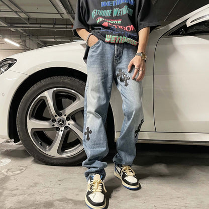 CHH Chrome Hearts Jeans Unisex Casual Loose Jeans