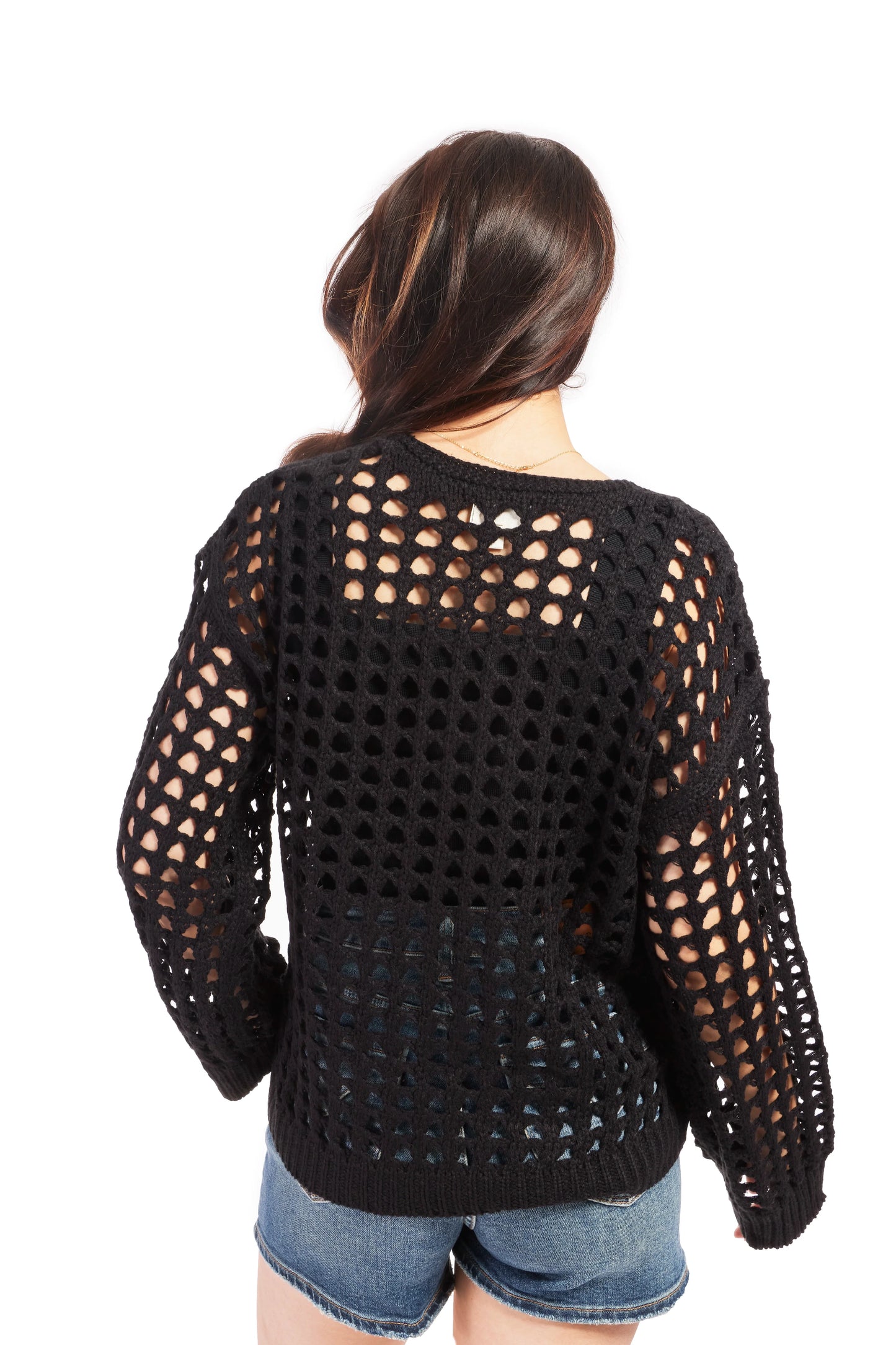Women's Open Knit Sweater-Black