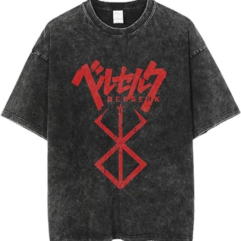 Cotton washed summer retro print T-shirt rap men's and women's short sleeves