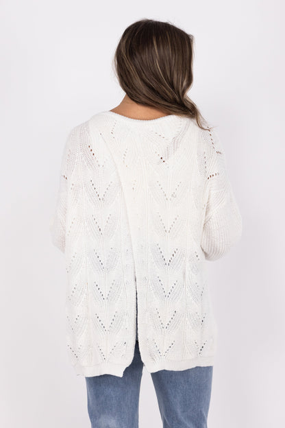 Moving Mountains Women's Feminine Open Knit Split Back Sweater