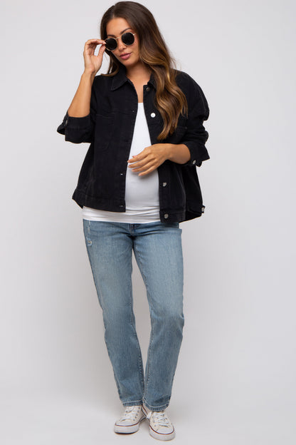 Black Basic Maternity Denim Jacket