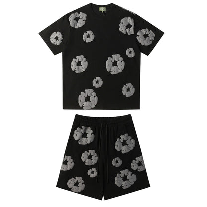 Denim Tears Outfit:T Shirt/Shorts (Separate Purchase Options) Puff Print Short Sleeve T-shirt Loose Couple Shorts Suit