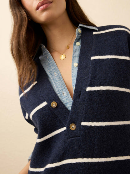 Jackson V Neck Popover - Norman Navy Stripe