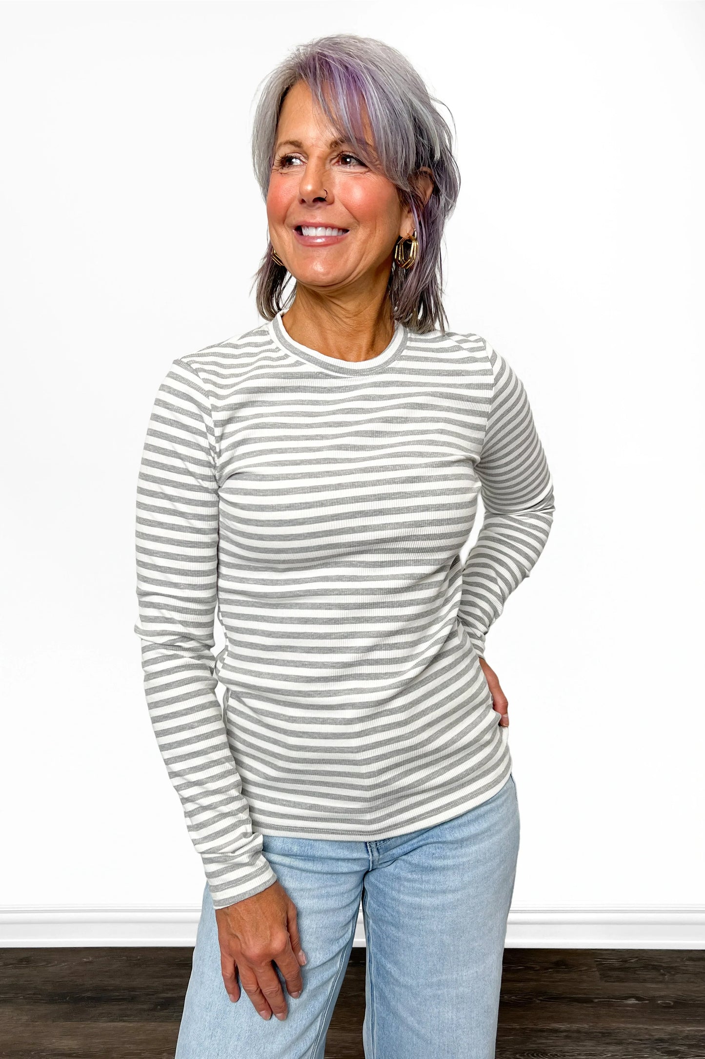 ALB Custom Women's Modern Ribbed Stripe Long Sleeve Top