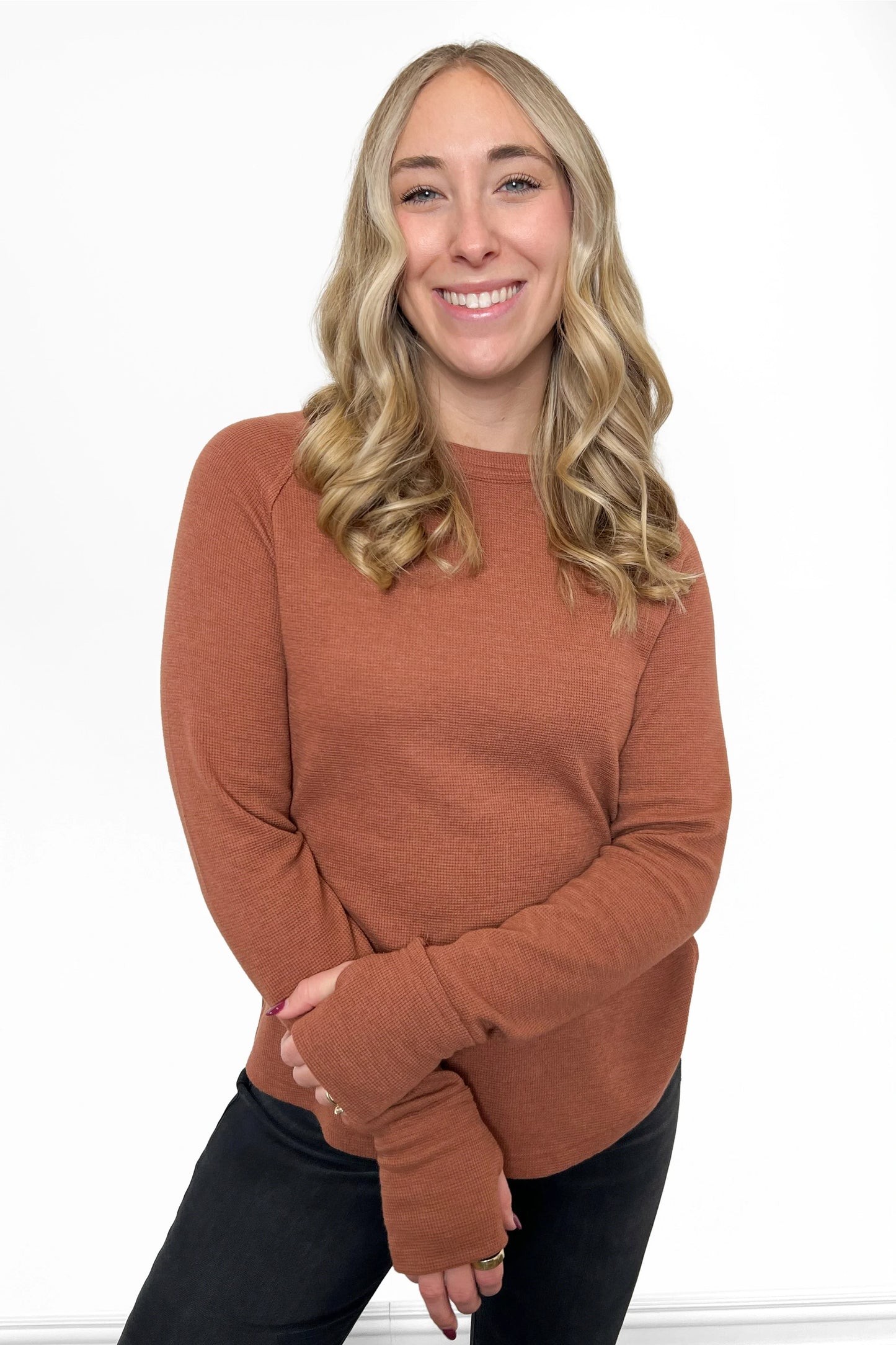 ALB Custom Women's Waffle Knit Hi-Lo Long Sleeve Top