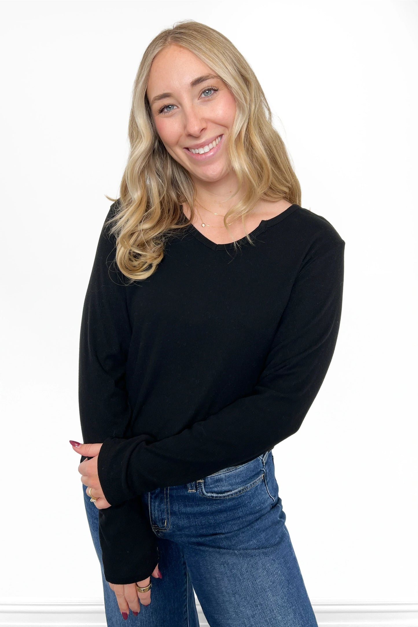 ALB Custom Women's Ribbed Notched Neckline Top