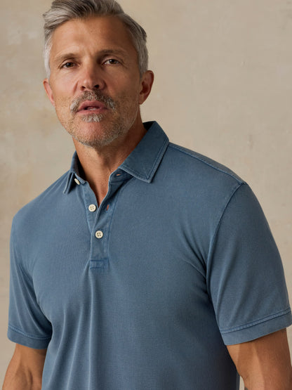 Short-Sleeve Sunwashed Pique Polo - Aqua Ocean