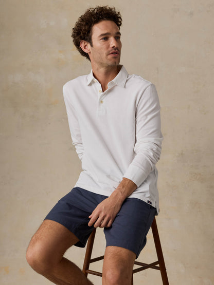 Long-Sleeve Sunwashed Pique Polo - Pure White