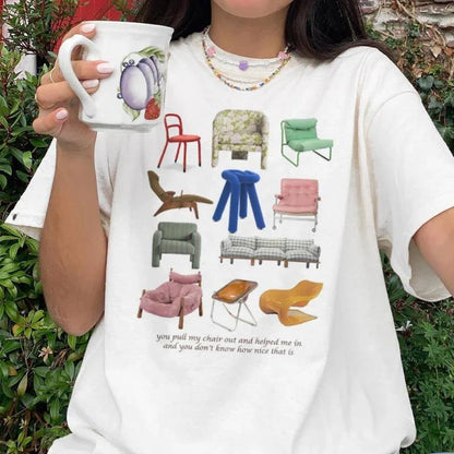 Chairs Graphic Tops Women Vintage T Shirt Egirl Grunge