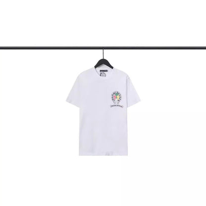 CHH Chrome Heart T Shirts Crowe Scroll Heart Color Cross Print Crew Neck Short Sleeve