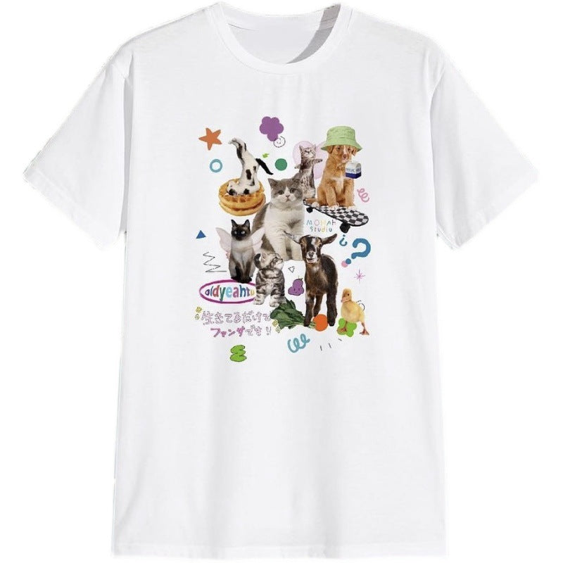 Cute Milk Cat Graphic T-Shirts for Women Oversized Retro