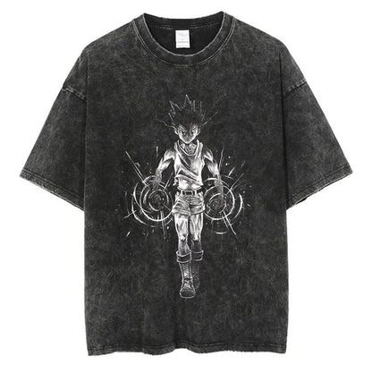 Cotton Men Women Washed Vintage T-Shirt Anime Graphic Print