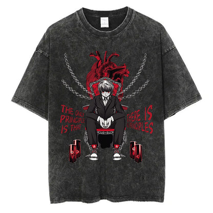 Cotton Men Women Washed Vintage T-Shirt Anime Graphic Print