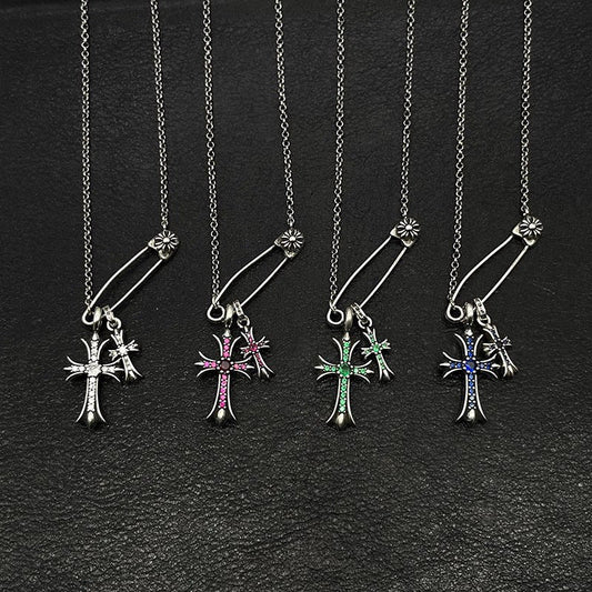 Chrome Hearts Necklace Vintage Double Cross Pin Male and Female Collarbone Chain