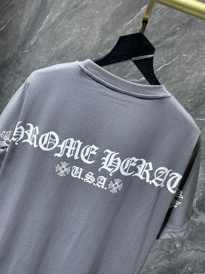 CHH Chrome Hearts T Shirts Simple Letter Slogan Horseshoe Cross Short Sleeve T-shirt
