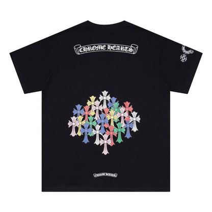 CHH Chrome Heart T Shirts Colorful Cross Flower Arm Short Sleeve
