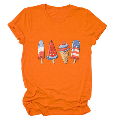 Crew neck short sleeve ice cream popsicle print personalized summer T-shirt