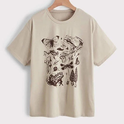 Cute Cottagecore Aesthetic Frog Mushroom Print Shirt Summer