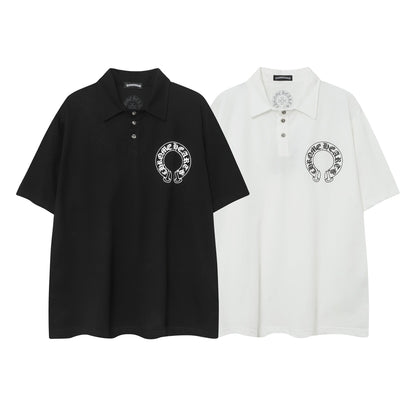 CHH Chrome Heart T Shirts Sanskrit horseshoe print polo shirt short sleeve