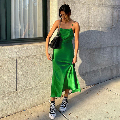 Corset Dress Summer Suspenders Ice Silk Imitation Silk Dress