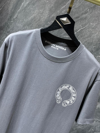 CHH Chrome Hearts T Shirts Simple Letter Slogan Horseshoe Cross Short Sleeve T-shirt