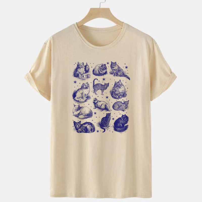 Cats Stars Printed T Shirt Letter Funny Quetes Printing