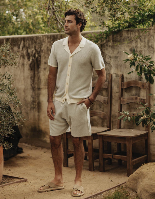 Robles Birdseye Knit Short in Cream/Grey