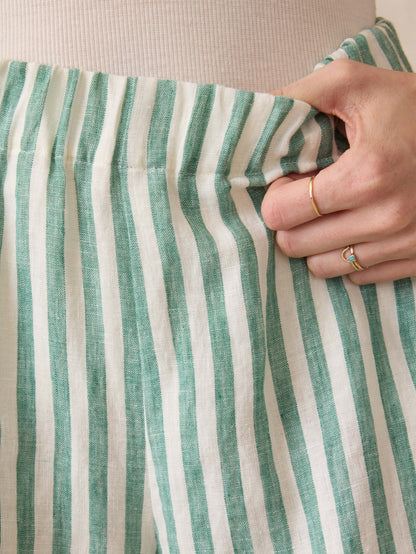 Laguna Linen Bayview Short - Deep Jungle Lucy Stripe