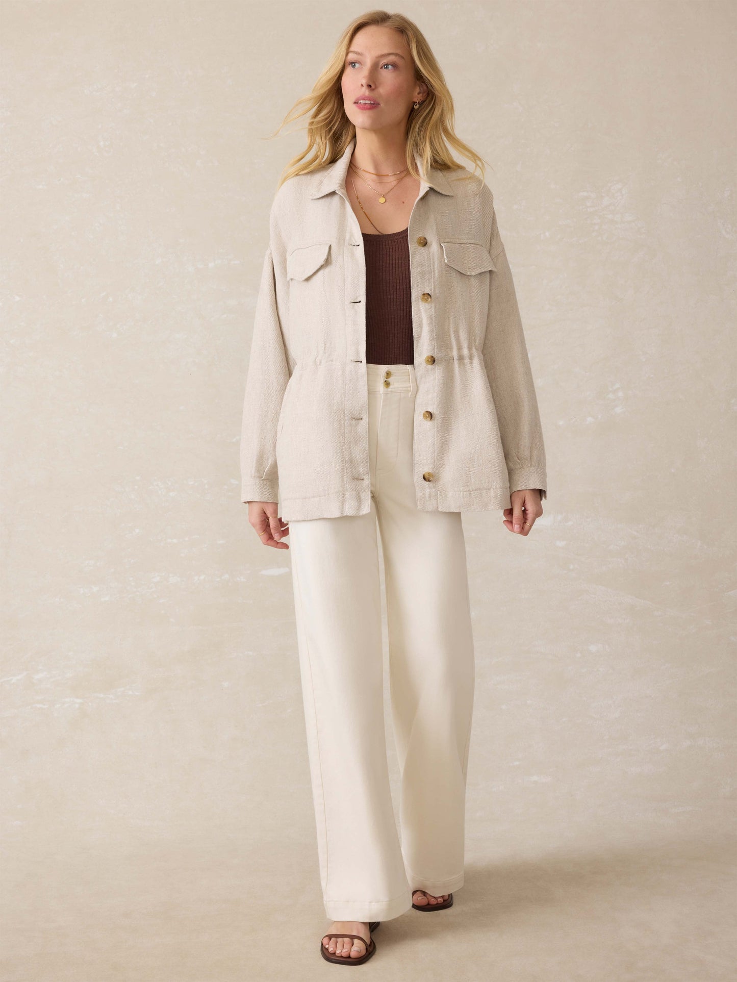 Twill Linen Utility Jacket - Flax
