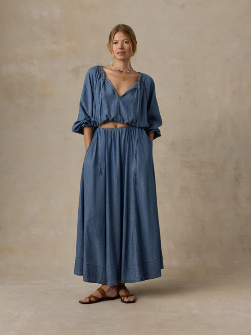 Tried & True Chambray Nera Skirt - River Mist Wash