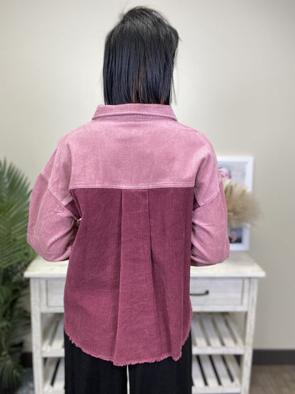 Restless Heart Women's Color-Blocked Corduroy Shacket