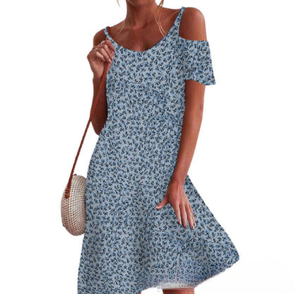 Beth Dutton Wardrobe Summer Loose Floral Print off-Shoulder Short Sleeve Dress