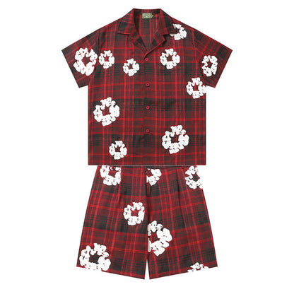 Denim Tears Shirt & Shorts 2 Piece Set Kapok Plaid Short Sleeve